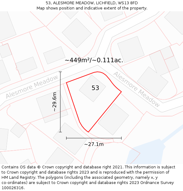 53, ALESMORE MEADOW, LICHFIELD, WS13 8FD: Plot and title map