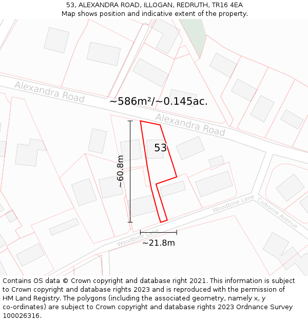 53, ALEXANDRA ROAD, ILLOGAN, REDRUTH, TR16 4EA: Plot and title map