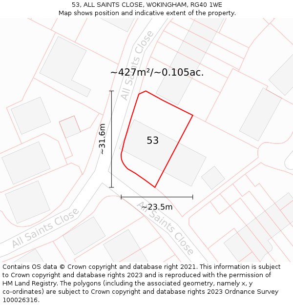 53, ALL SAINTS CLOSE, WOKINGHAM, RG40 1WE: Plot and title map