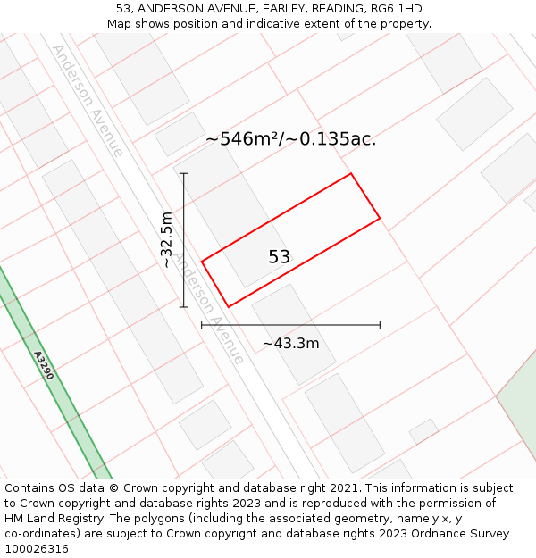 53, ANDERSON AVENUE, EARLEY, READING, RG6 1HD: Plot and title map