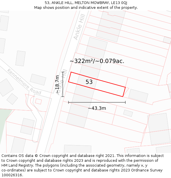 53, ANKLE HILL, MELTON MOWBRAY, LE13 0QJ: Plot and title map