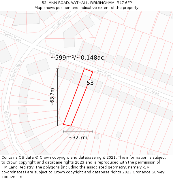 53, ANN ROAD, WYTHALL, BIRMINGHAM, B47 6EP: Plot and title map