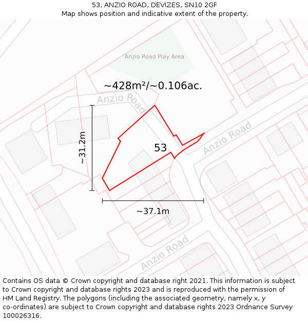 53, ANZIO ROAD, DEVIZES, SN10 2GF: Plot and title map