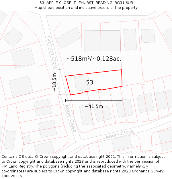 53, APPLE CLOSE, TILEHURST, READING, RG31 6UR: Plot and title map