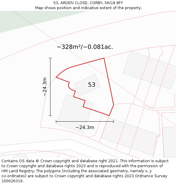 53, ARDEN CLOSE, CORBY, NN18 8FY: Plot and title map