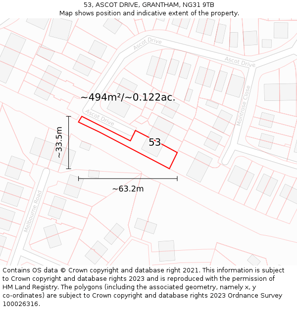 53, ASCOT DRIVE, GRANTHAM, NG31 9TB: Plot and title map