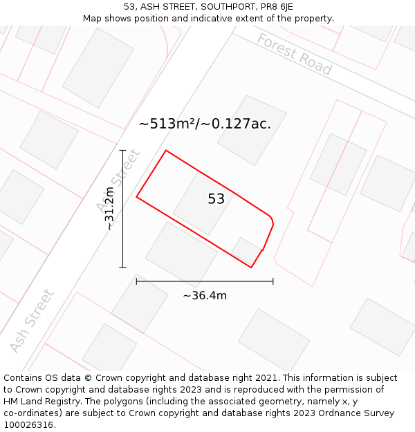 53, ASH STREET, SOUTHPORT, PR8 6JE: Plot and title map