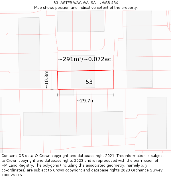 53, ASTER WAY, WALSALL, WS5 4RX: Plot and title map
