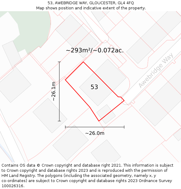 53, AWEBRIDGE WAY, GLOUCESTER, GL4 4FQ: Plot and title map
