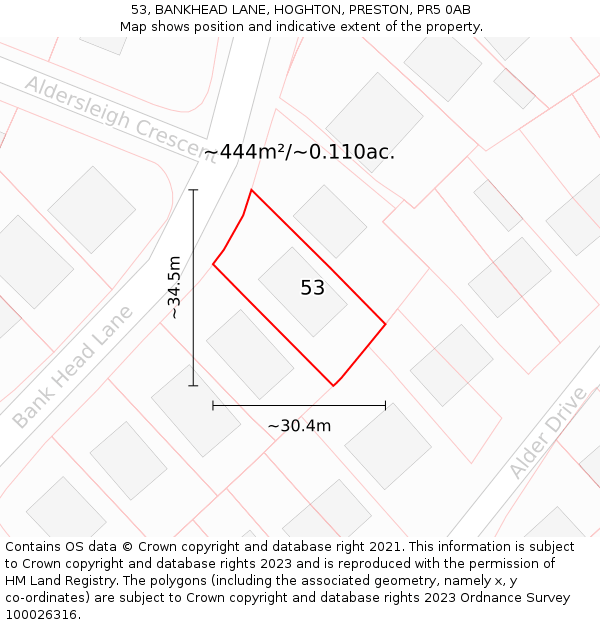 53, BANKHEAD LANE, HOGHTON, PRESTON, PR5 0AB: Plot and title map