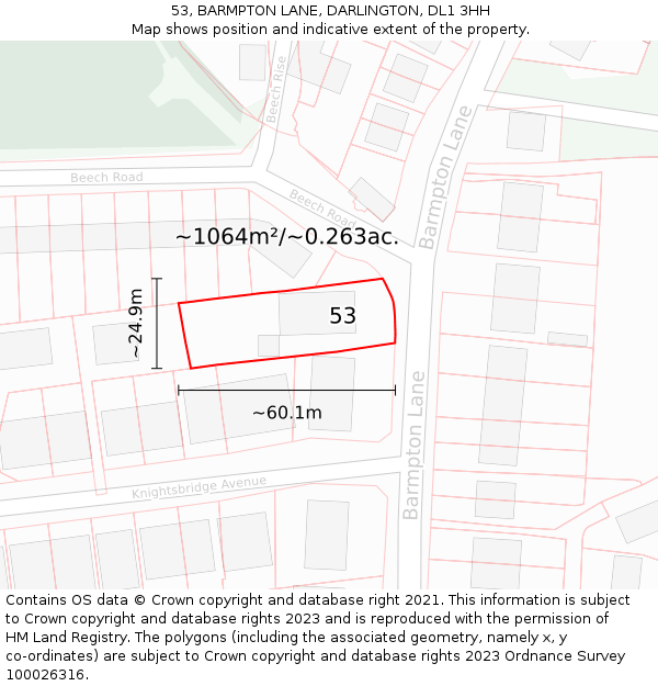 53, BARMPTON LANE, DARLINGTON, DL1 3HH: Plot and title map