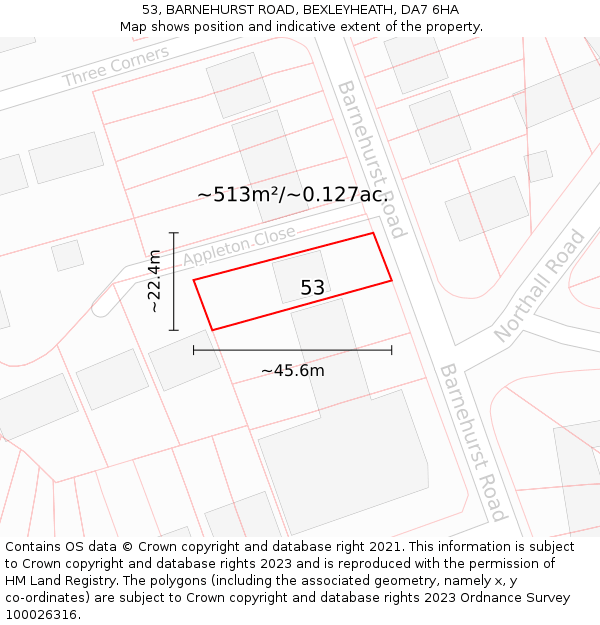 53, BARNEHURST ROAD, BEXLEYHEATH, DA7 6HA: Plot and title map