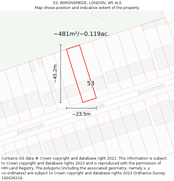 53, BARONSMEDE, LONDON, W5 4LS: Plot and title map