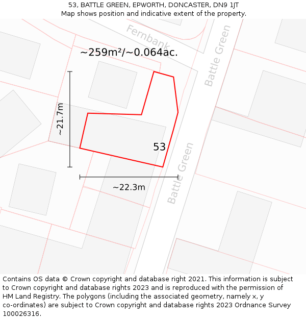 53, BATTLE GREEN, EPWORTH, DONCASTER, DN9 1JT: Plot and title map