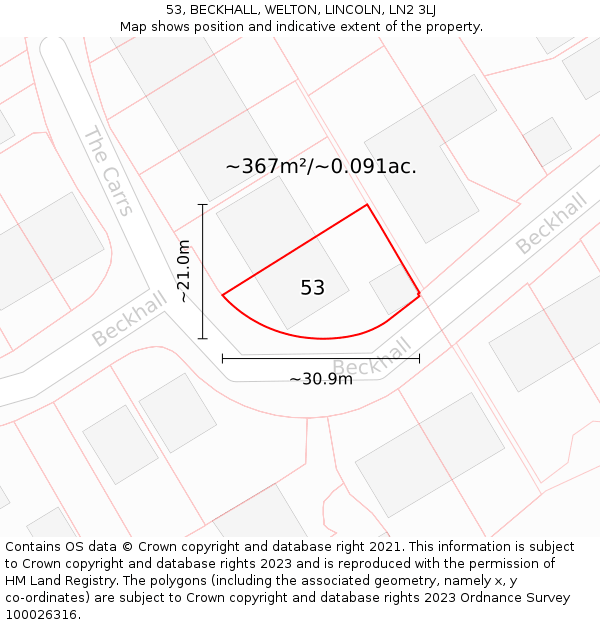 53, BECKHALL, WELTON, LINCOLN, LN2 3LJ: Plot and title map