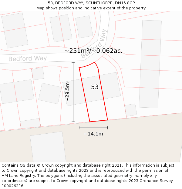 53, BEDFORD WAY, SCUNTHORPE, DN15 8GP: Plot and title map