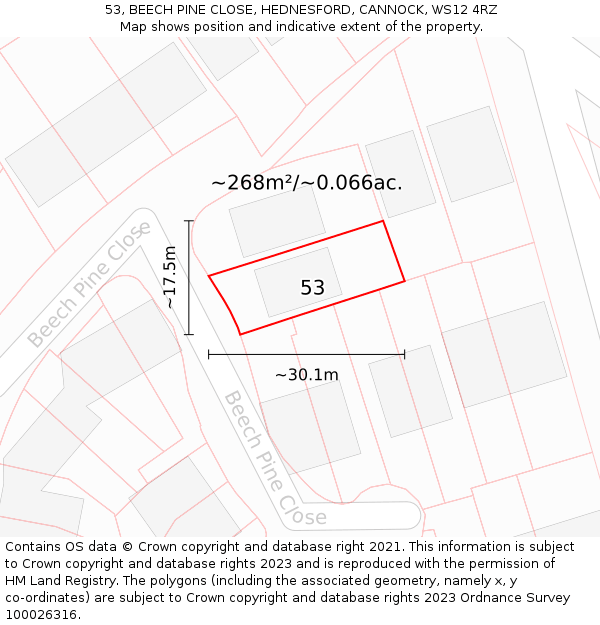 53, BEECH PINE CLOSE, HEDNESFORD, CANNOCK, WS12 4RZ: Plot and title map