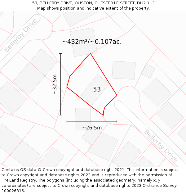 53, BELLERBY DRIVE, OUSTON, CHESTER LE STREET, DH2 1UF: Plot and title map
