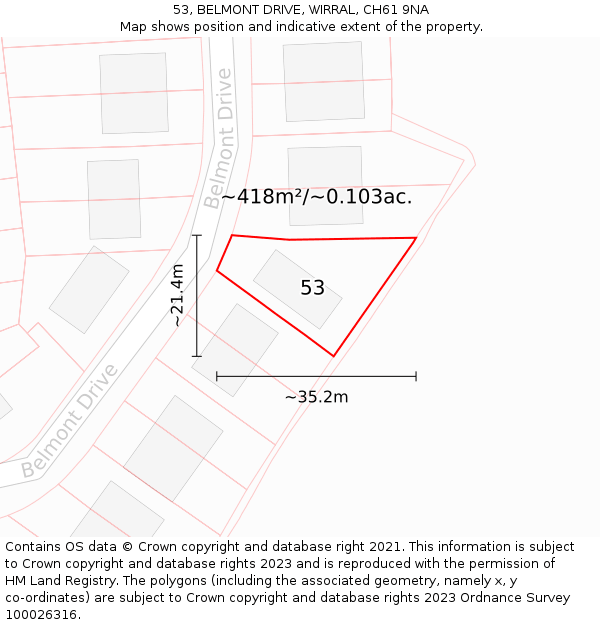 53, BELMONT DRIVE, WIRRAL, CH61 9NA: Plot and title map