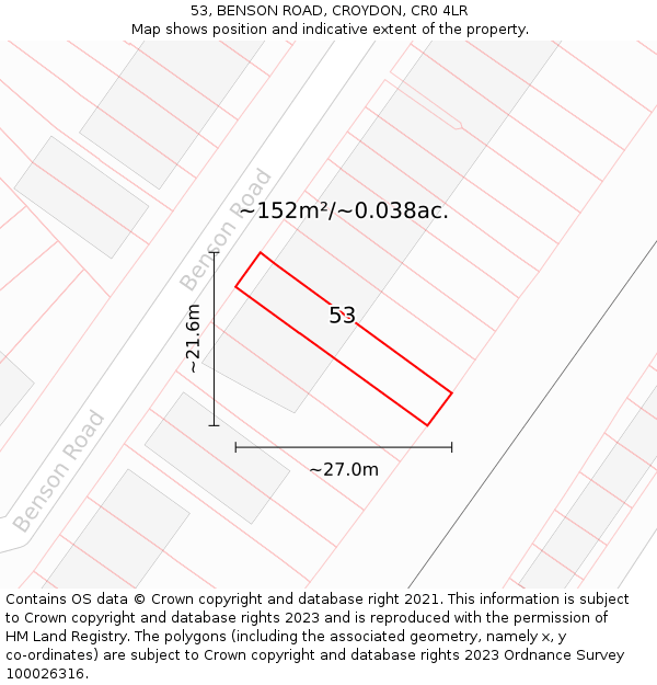 53, BENSON ROAD, CROYDON, CR0 4LR: Plot and title map