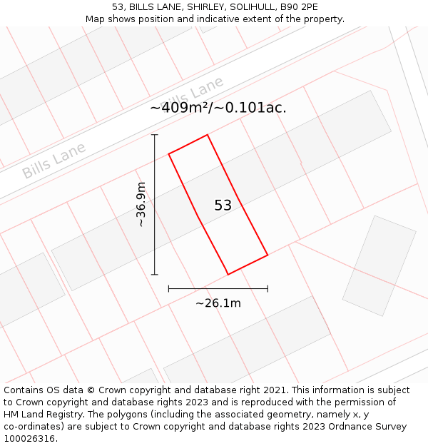 53, BILLS LANE, SHIRLEY, SOLIHULL, B90 2PE: Plot and title map