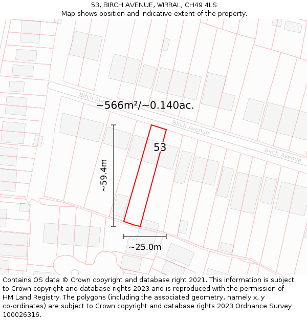 53, BIRCH AVENUE, WIRRAL, CH49 4LS: Plot and title map
