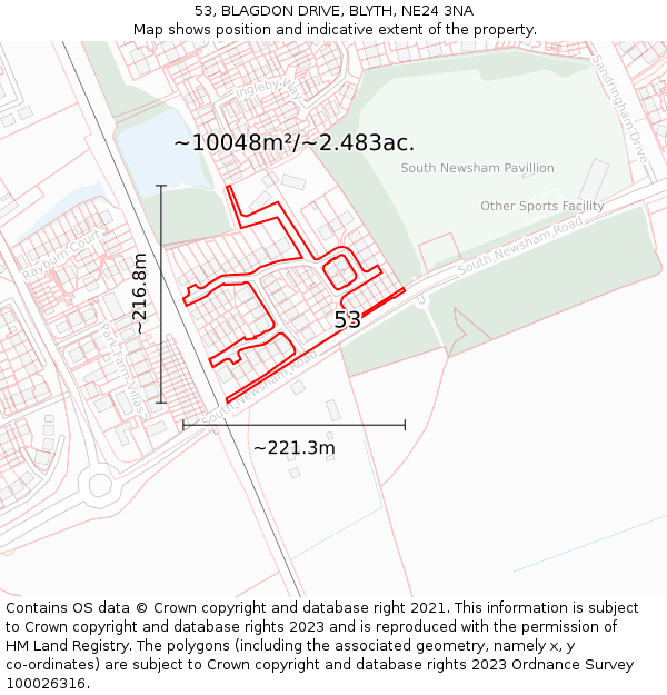 53, BLAGDON DRIVE, BLYTH, NE24 3NA: Plot and title map