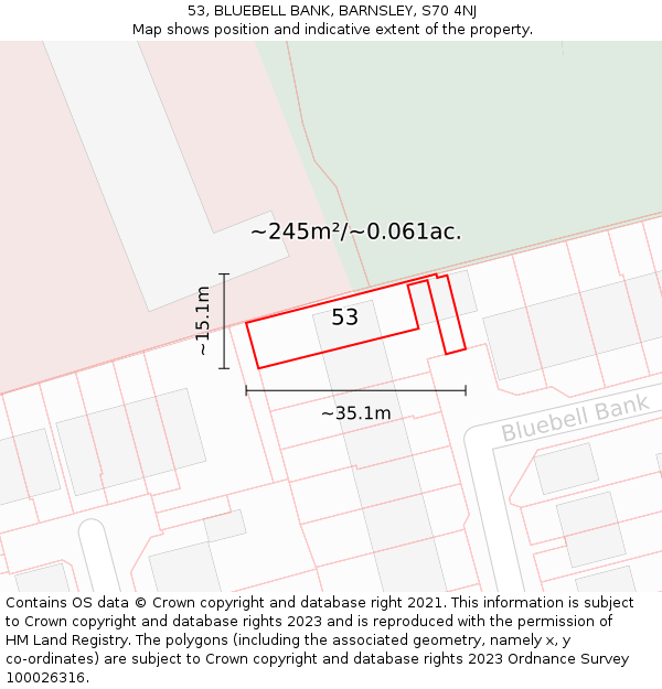 53, BLUEBELL BANK, BARNSLEY, S70 4NJ: Plot and title map
