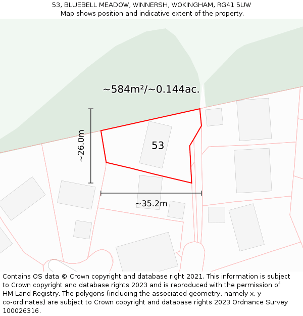 53, BLUEBELL MEADOW, WINNERSH, WOKINGHAM, RG41 5UW: Plot and title map