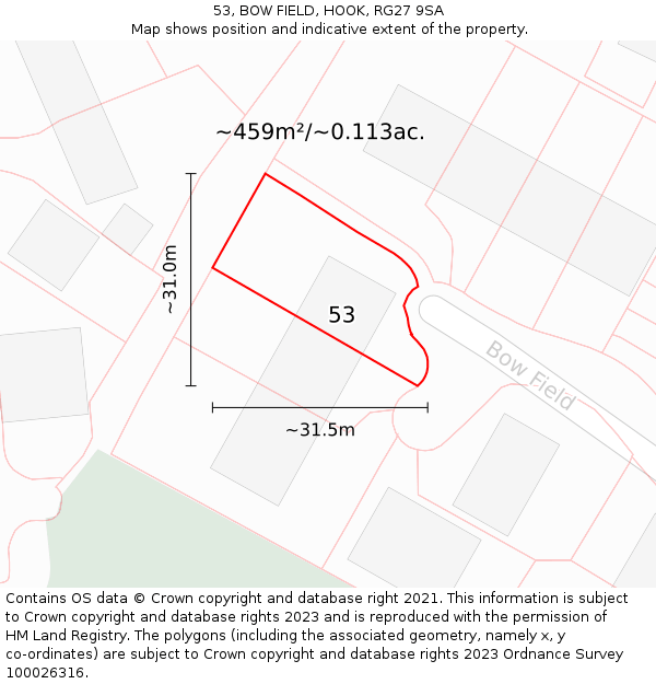 53, BOW FIELD, HOOK, RG27 9SA: Plot and title map