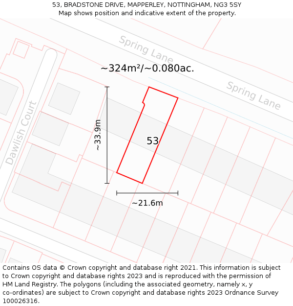 53, BRADSTONE DRIVE, MAPPERLEY, NOTTINGHAM, NG3 5SY: Plot and title map