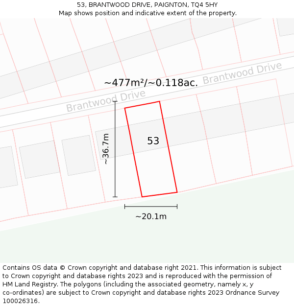 53, BRANTWOOD DRIVE, PAIGNTON, TQ4 5HY: Plot and title map