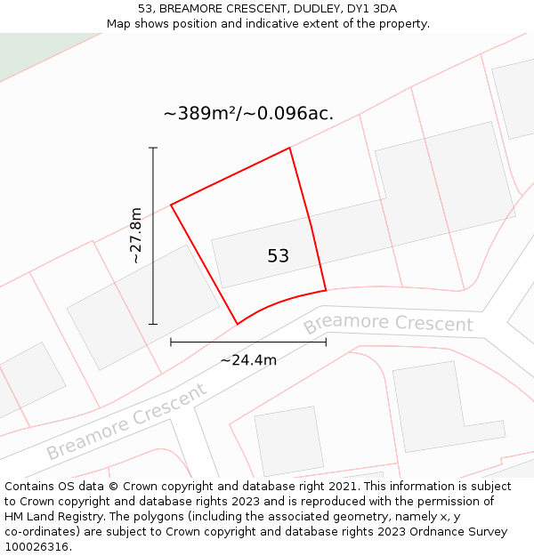 53, BREAMORE CRESCENT, DUDLEY, DY1 3DA: Plot and title map