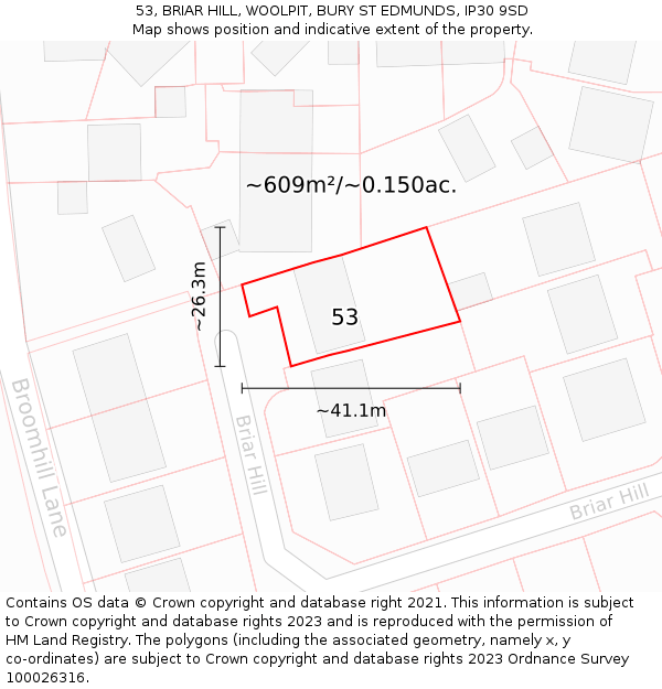 53, BRIAR HILL, WOOLPIT, BURY ST EDMUNDS, IP30 9SD: Plot and title map