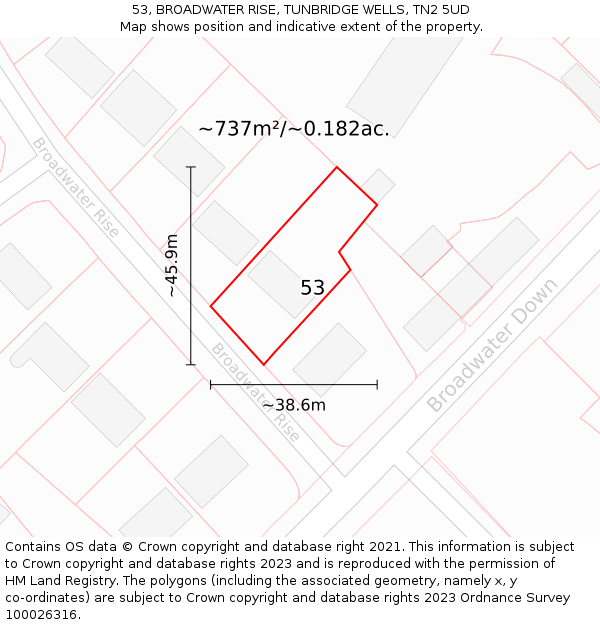 53, BROADWATER RISE, TUNBRIDGE WELLS, TN2 5UD: Plot and title map