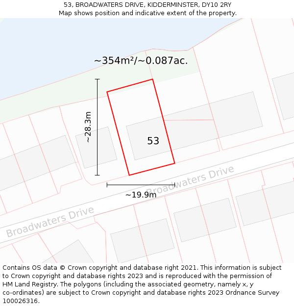 53, BROADWATERS DRIVE, KIDDERMINSTER, DY10 2RY: Plot and title map