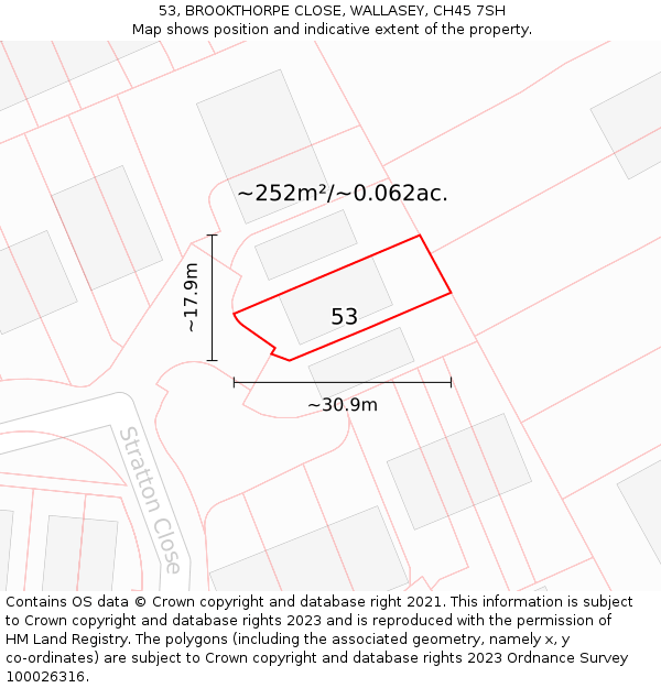 53, BROOKTHORPE CLOSE, WALLASEY, CH45 7SH: Plot and title map