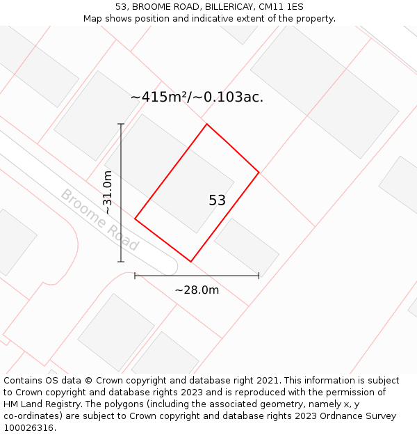53, BROOME ROAD, BILLERICAY, CM11 1ES: Plot and title map