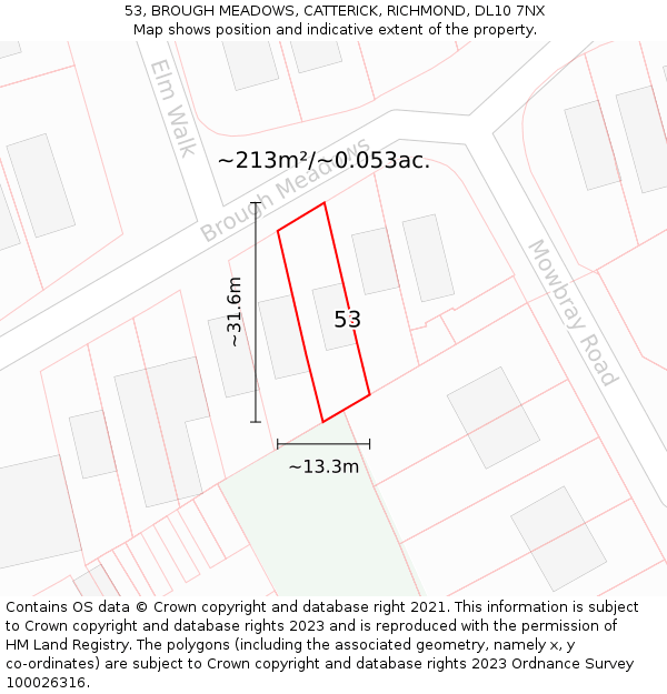 53, BROUGH MEADOWS, CATTERICK, RICHMOND, DL10 7NX: Plot and title map