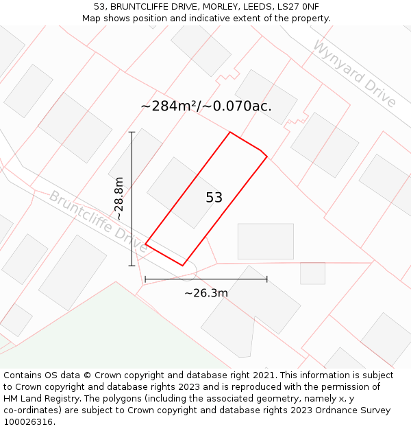 53, BRUNTCLIFFE DRIVE, MORLEY, LEEDS, LS27 0NF: Plot and title map