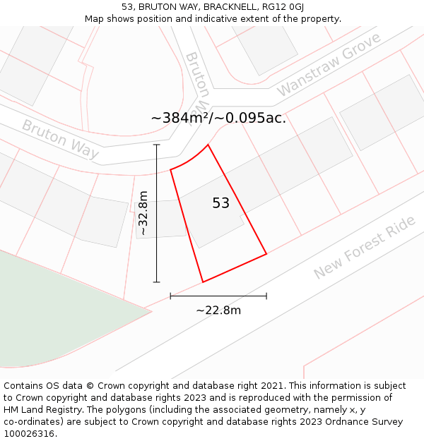 53, BRUTON WAY, BRACKNELL, RG12 0GJ: Plot and title map