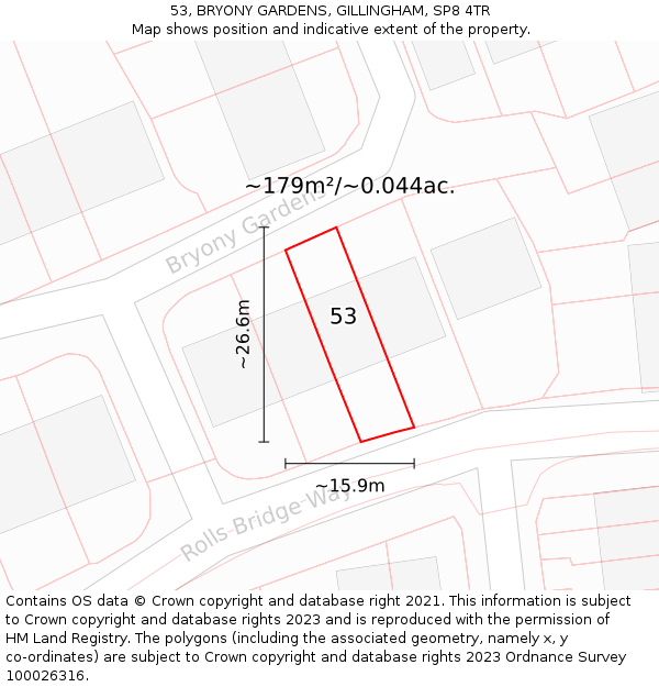 53, BRYONY GARDENS, GILLINGHAM, SP8 4TR: Plot and title map