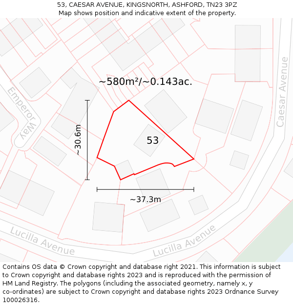 53, CAESAR AVENUE, KINGSNORTH, ASHFORD, TN23 3PZ: Plot and title map