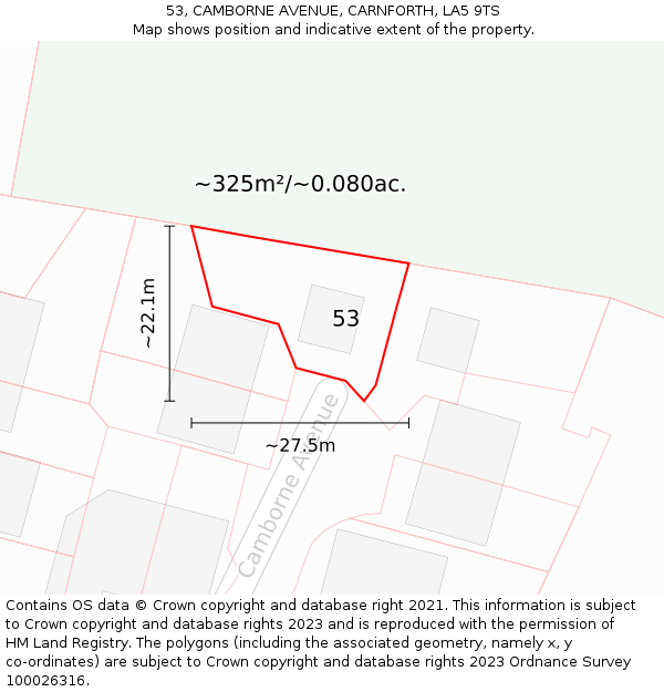 53, CAMBORNE AVENUE, CARNFORTH, LA5 9TS: Plot and title map