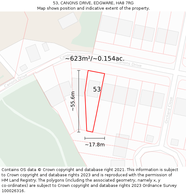 53, CANONS DRIVE, EDGWARE, HA8 7RG: Plot and title map