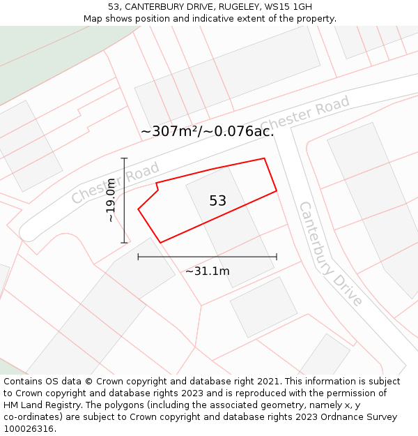 53, CANTERBURY DRIVE, RUGELEY, WS15 1GH: Plot and title map