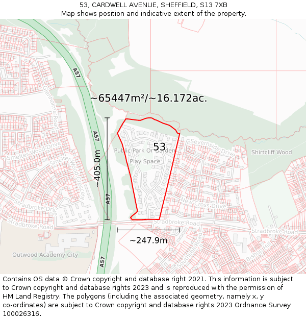 53, CARDWELL AVENUE, SHEFFIELD, S13 7XB: Plot and title map