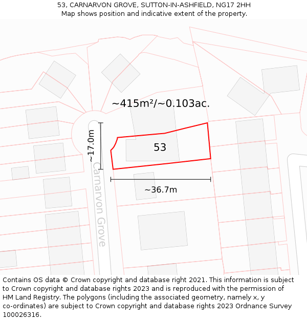 53, CARNARVON GROVE, SUTTON-IN-ASHFIELD, NG17 2HH: Plot and title map