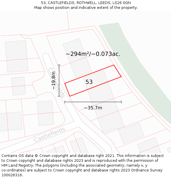 53, CASTLEFIELDS, ROTHWELL, LEEDS, LS26 0GN: Plot and title map