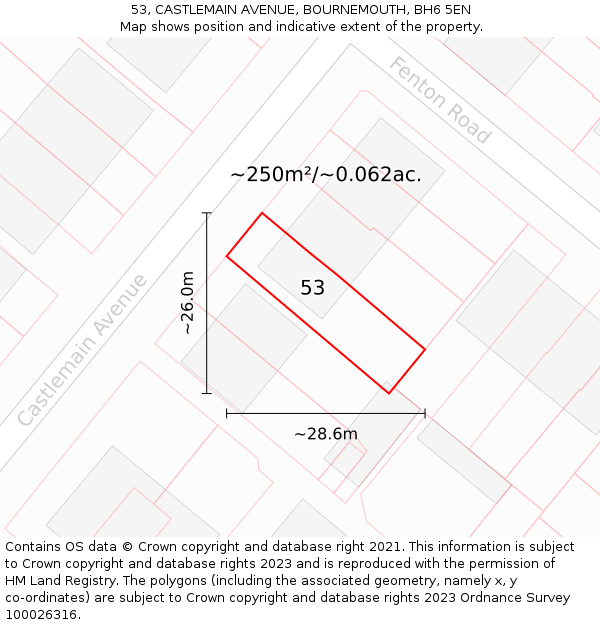 53, CASTLEMAIN AVENUE, BOURNEMOUTH, BH6 5EN: Plot and title map